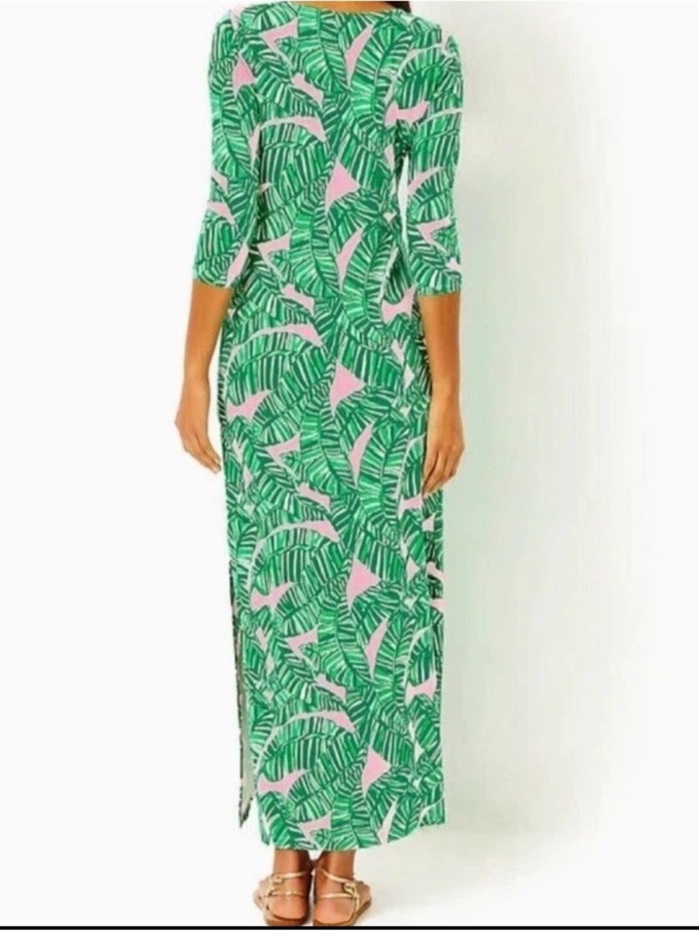 Lilly Pulitzer Green Palm-Print Maxi Dress with Pink Accents - Picture 2 of 5